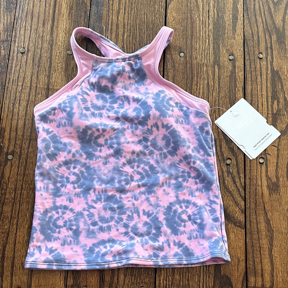 Athleta Pink and Gray Tie-Dye Kids Tankini Top